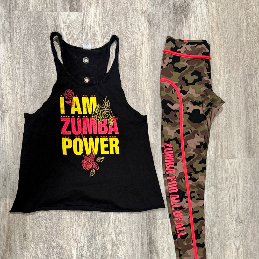 Zumba Fitness Black Tank Top with Yellow and Red Accents